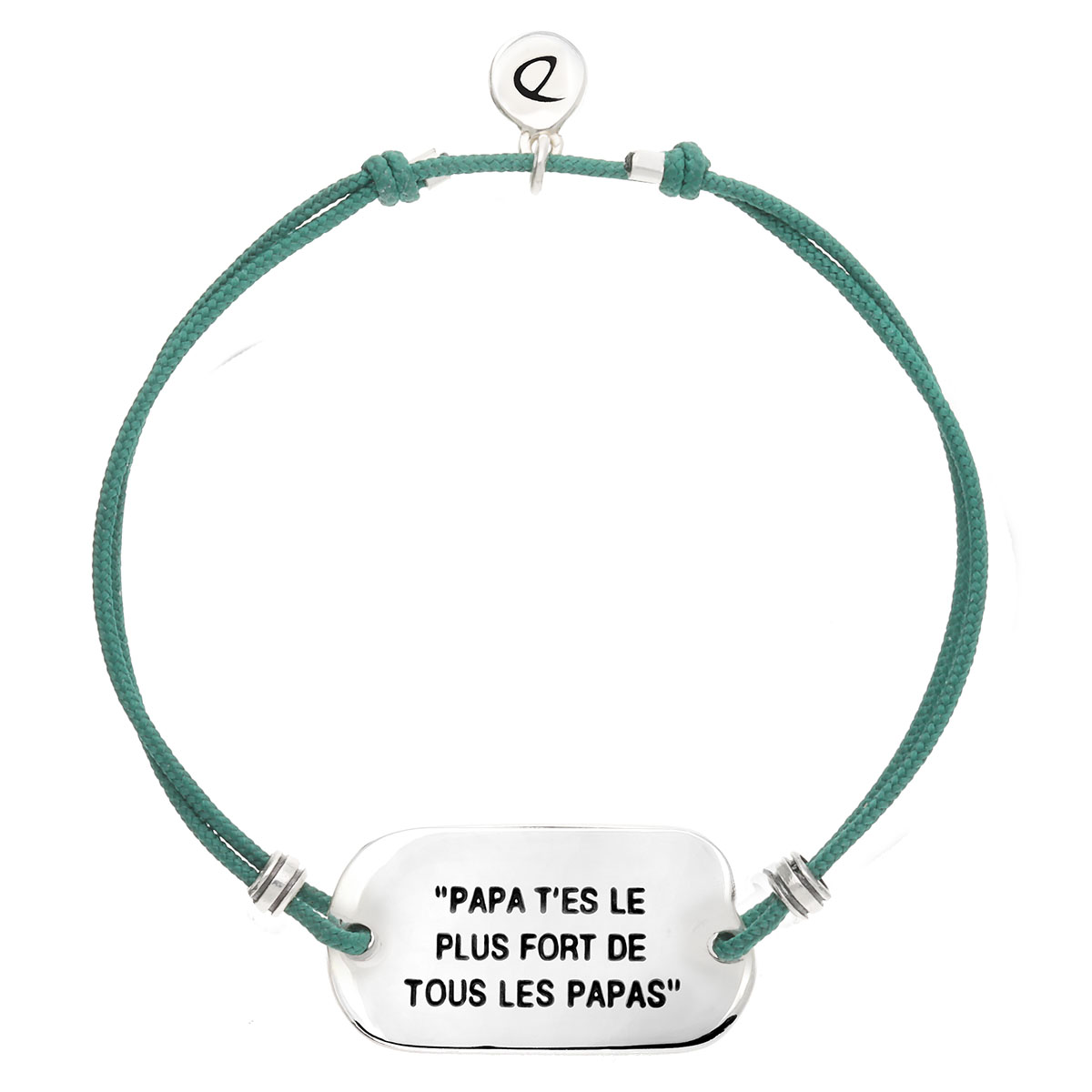 BRACELET MESSAGE HOMME PAPA T\'ES LE PLUS FORT DE TOUS LES PAPAS CORDON VERT BLEU