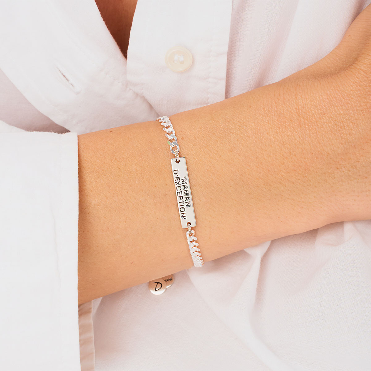 Bracelet Chaîne Gourmette Argent 925 Message Maman d\'exception