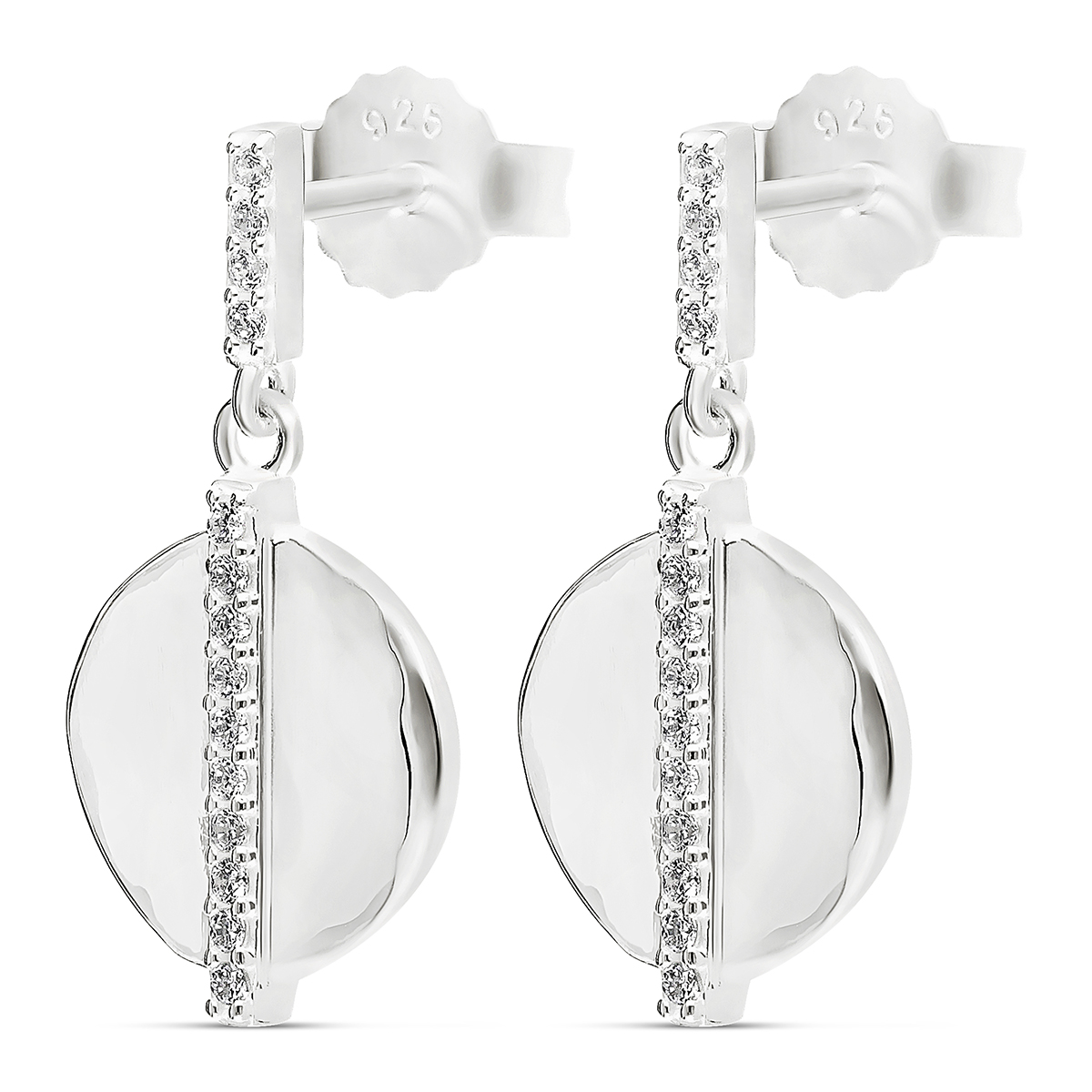 Boucles Pendantes Pastille Martelée et Tige Oxyde en Argent 925
