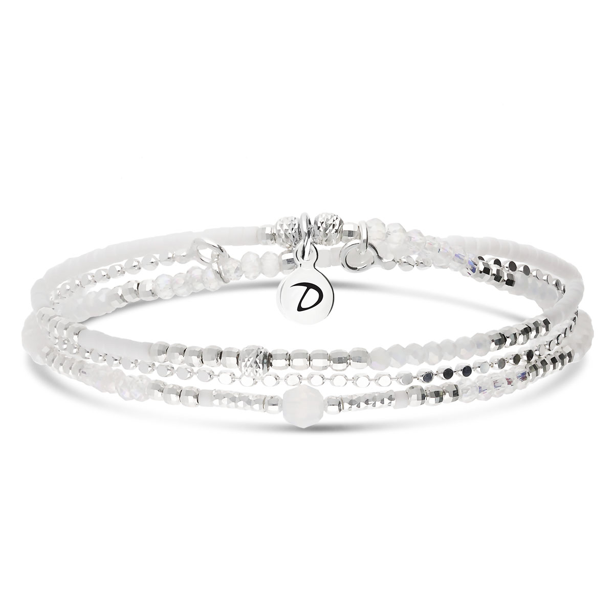 BRACELET ÉLASTIQUE 2 TOURS BLANC INTEMPOREL ET CHAINE Argent 925