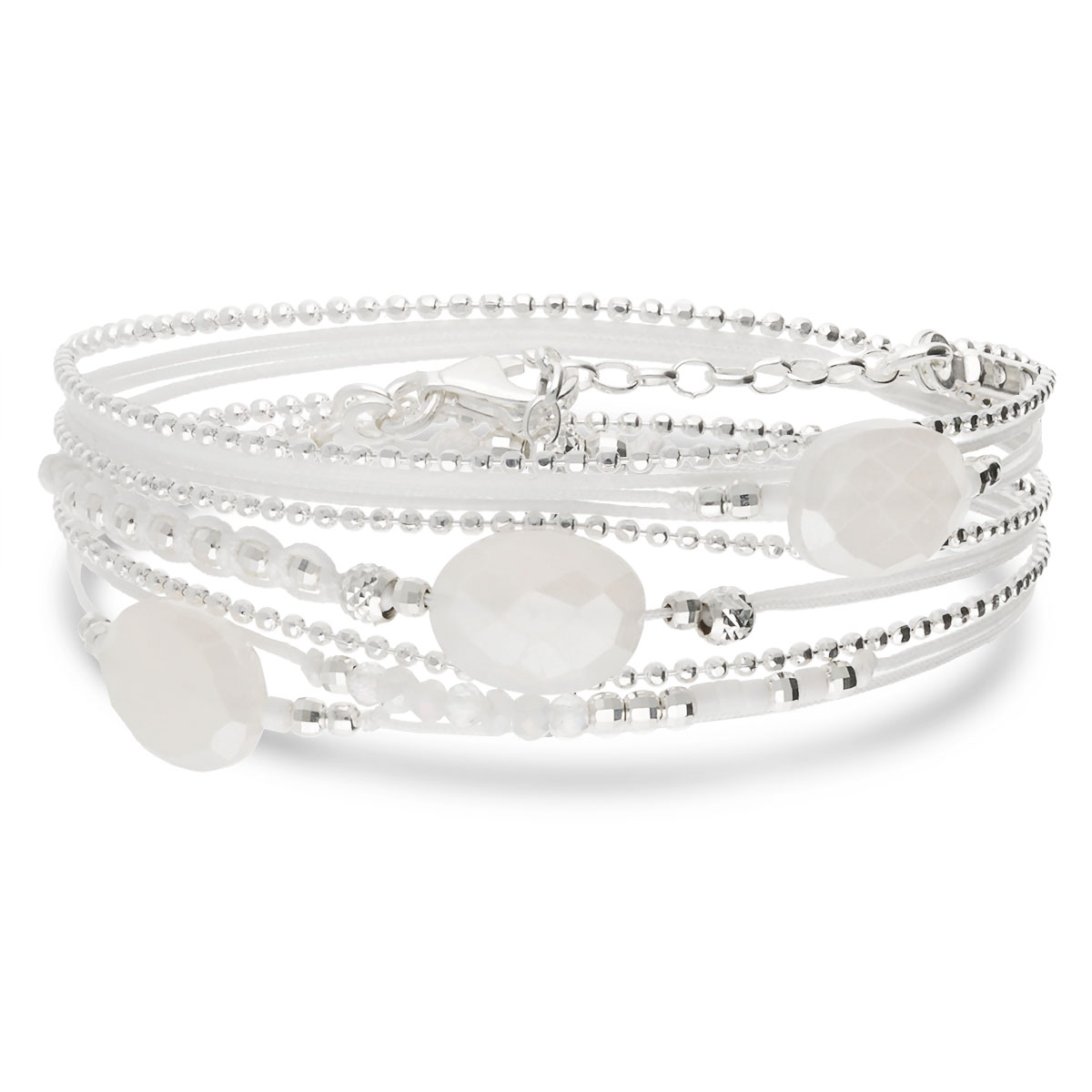 BRACELET 3 TOURS BLANC CALCEDOINE BLANC Argent 925