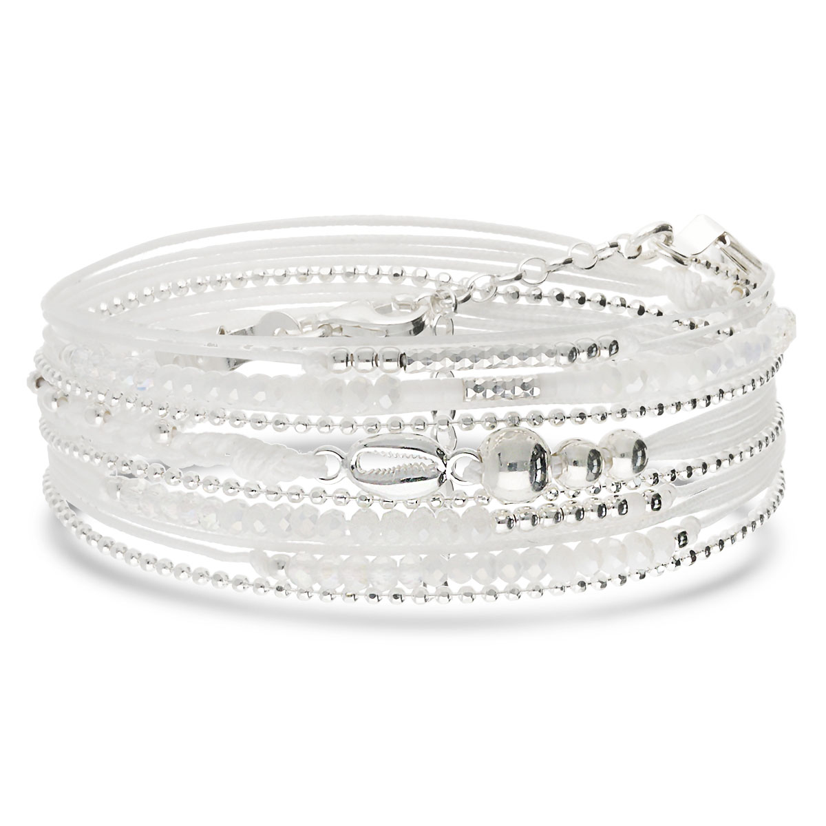 BRACELET 3 TOURS BLANC PETIT CAURIS Argent 925
