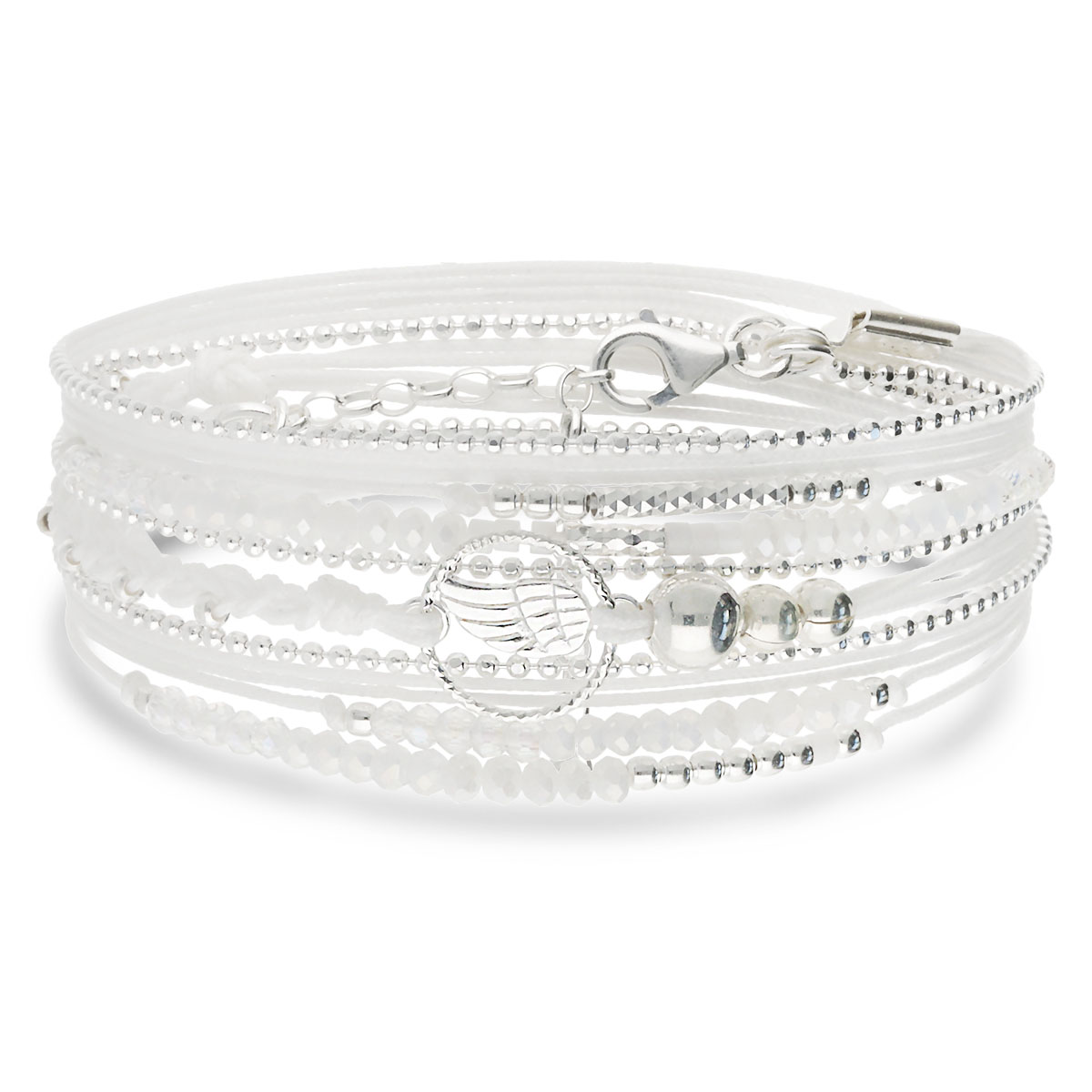 BRACELET 3 TOURS BLANC AILE ANNEAU DIAMANTÉ Argent 925
