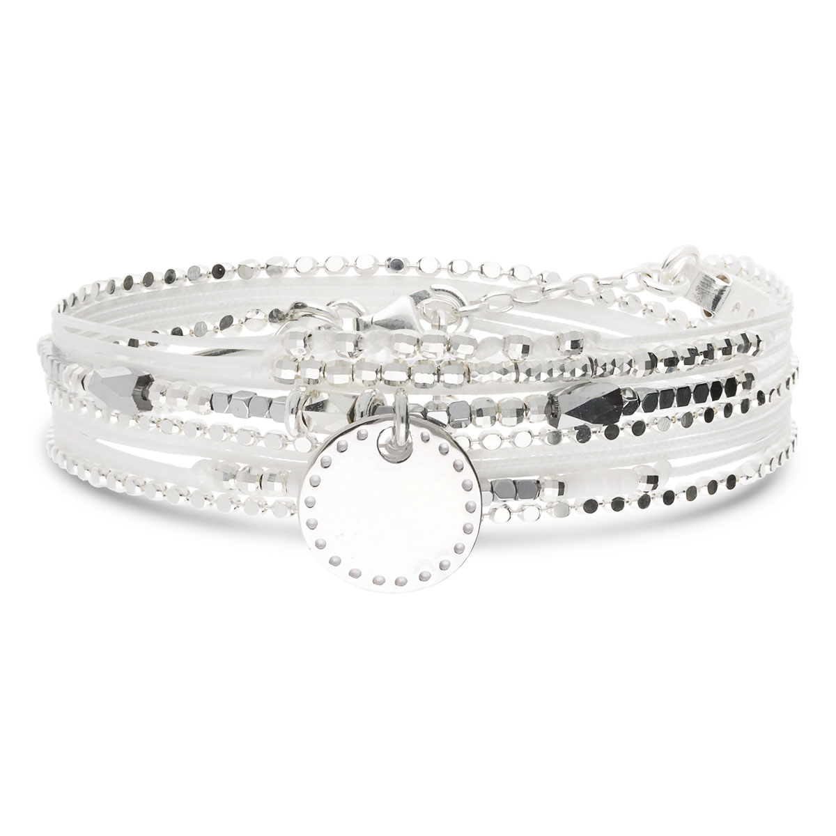 Bracelet 2 Tours Argent 925 Blanc Pastille Rock Personnalisable
