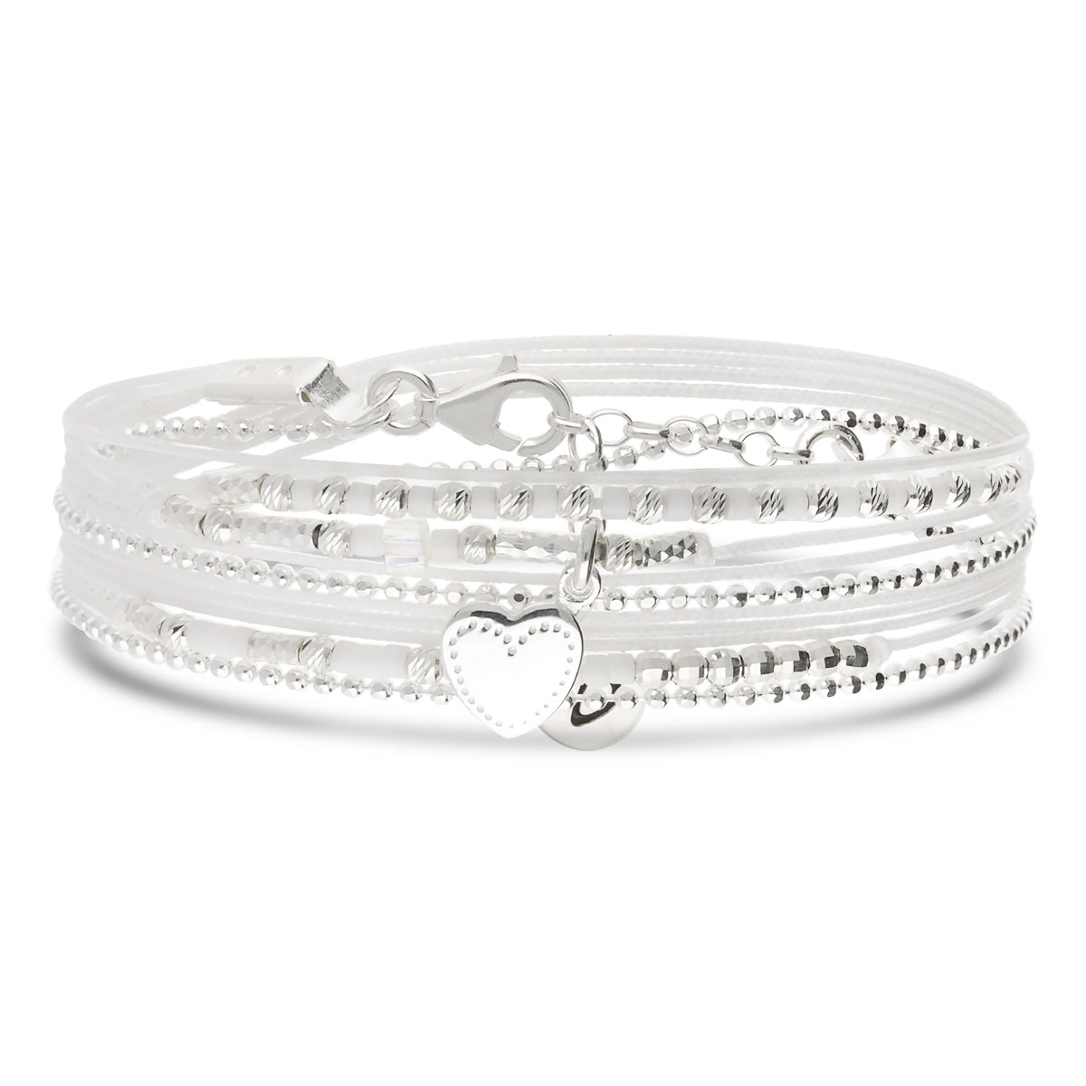 Bracelet 2 Tours Argent 925 Blanc Coeur D\' Amour Gravable
