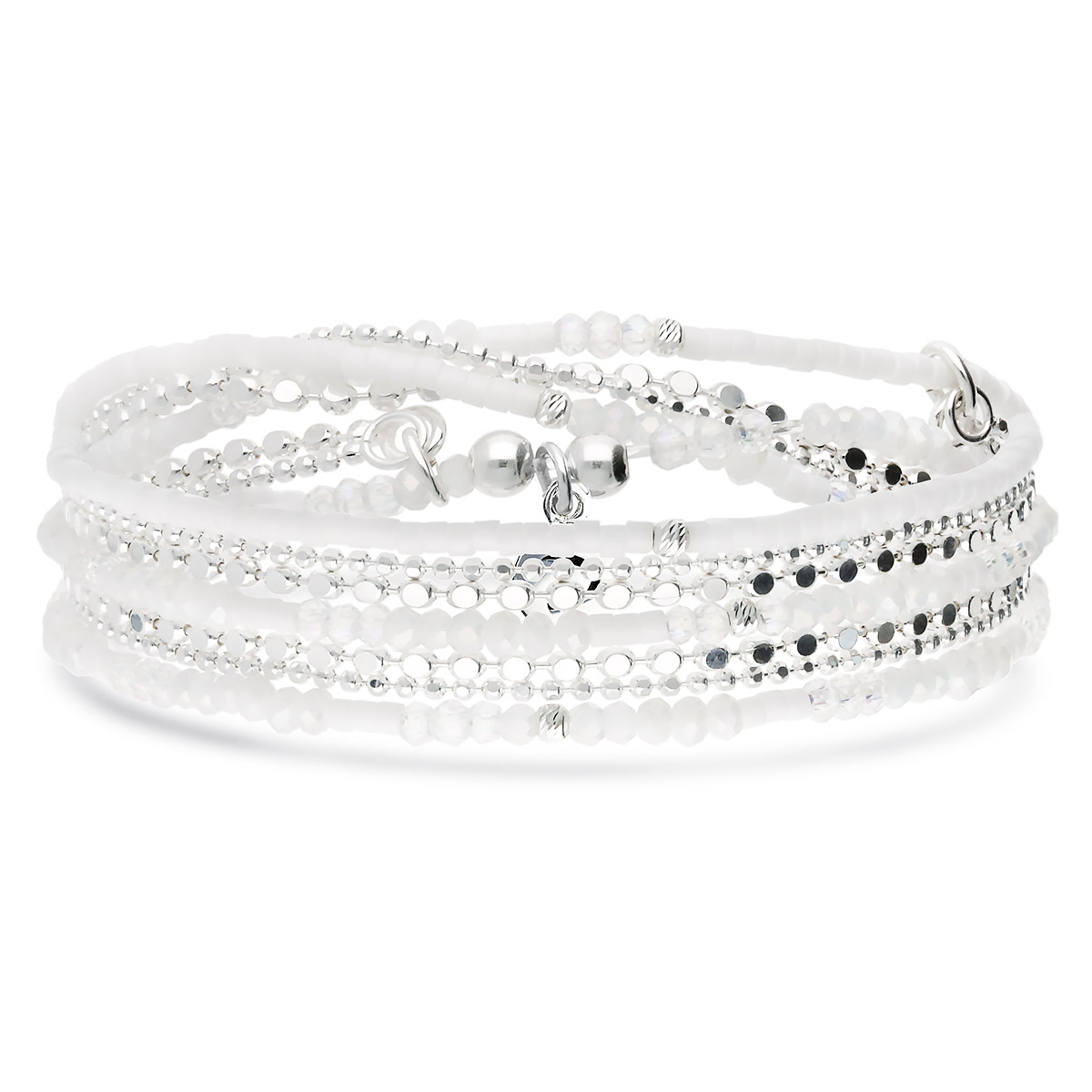 BRACELET ÉLASTIQUE 3 TOURS BLANC INTEMPOREL ET CHAINE Argent 925