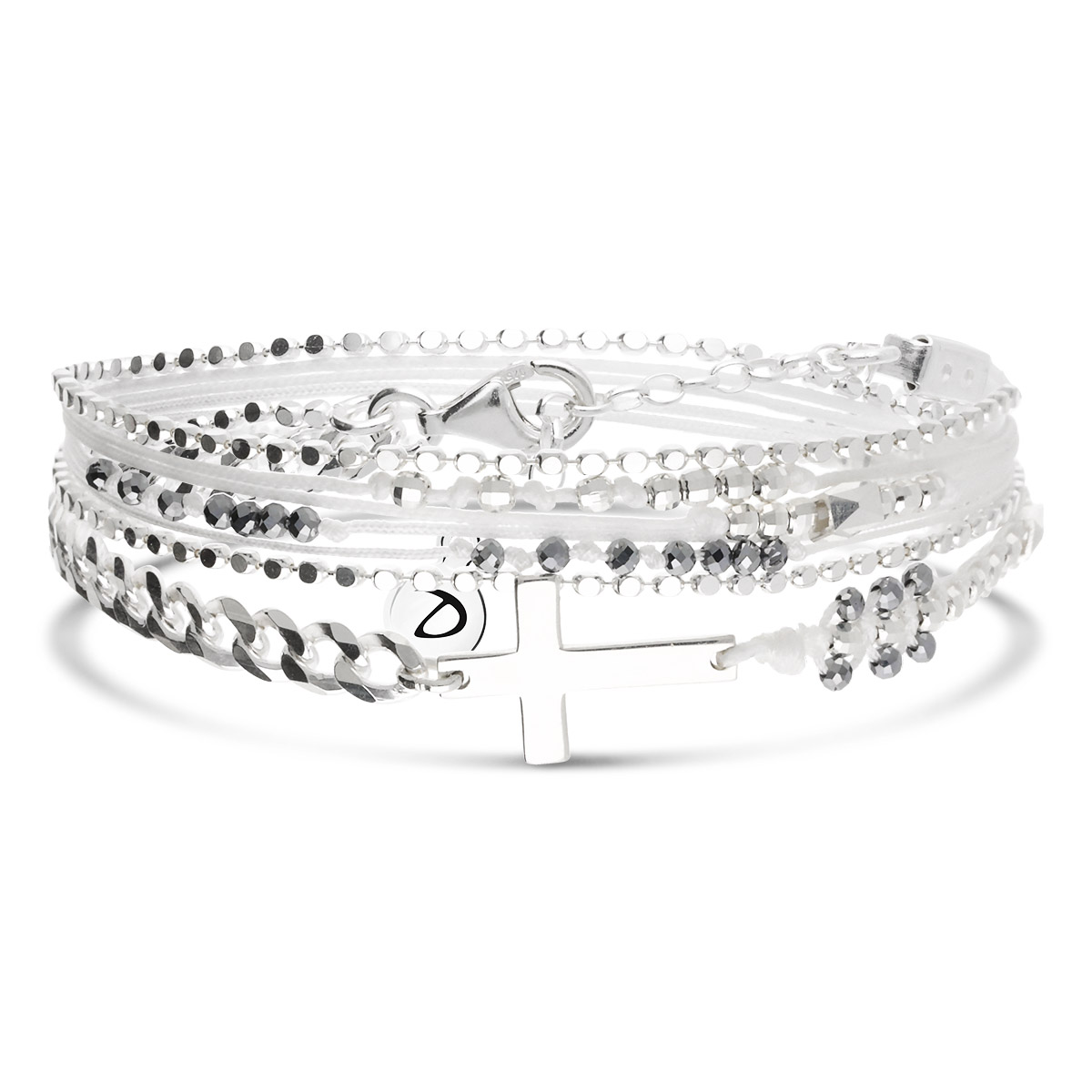 Bracelet 2 Tours Argent 925 Blanc Croix