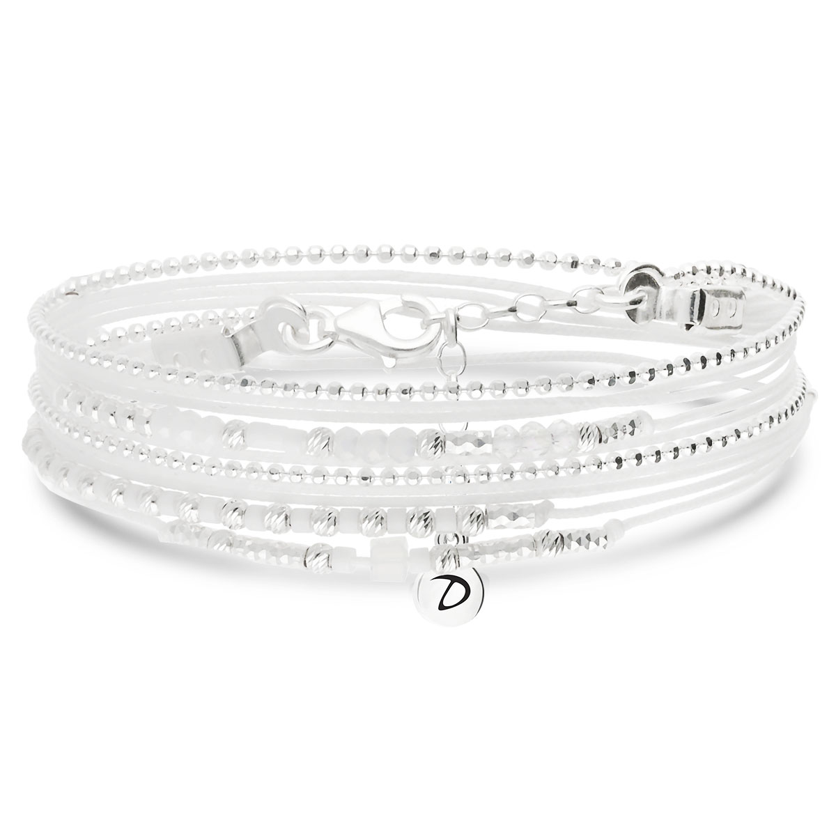 BRACELET 2 TOURS BLANC PETIT CUBE Argent 925