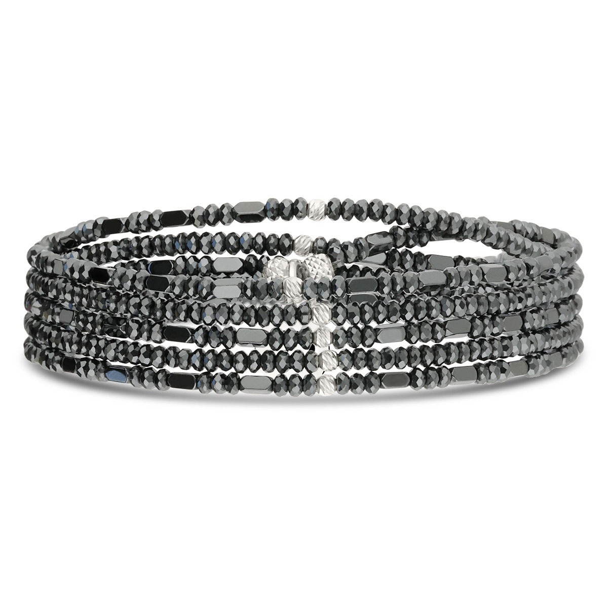 Bracelet Élastique 5 Tours Argent 925 Hématite Le Brut