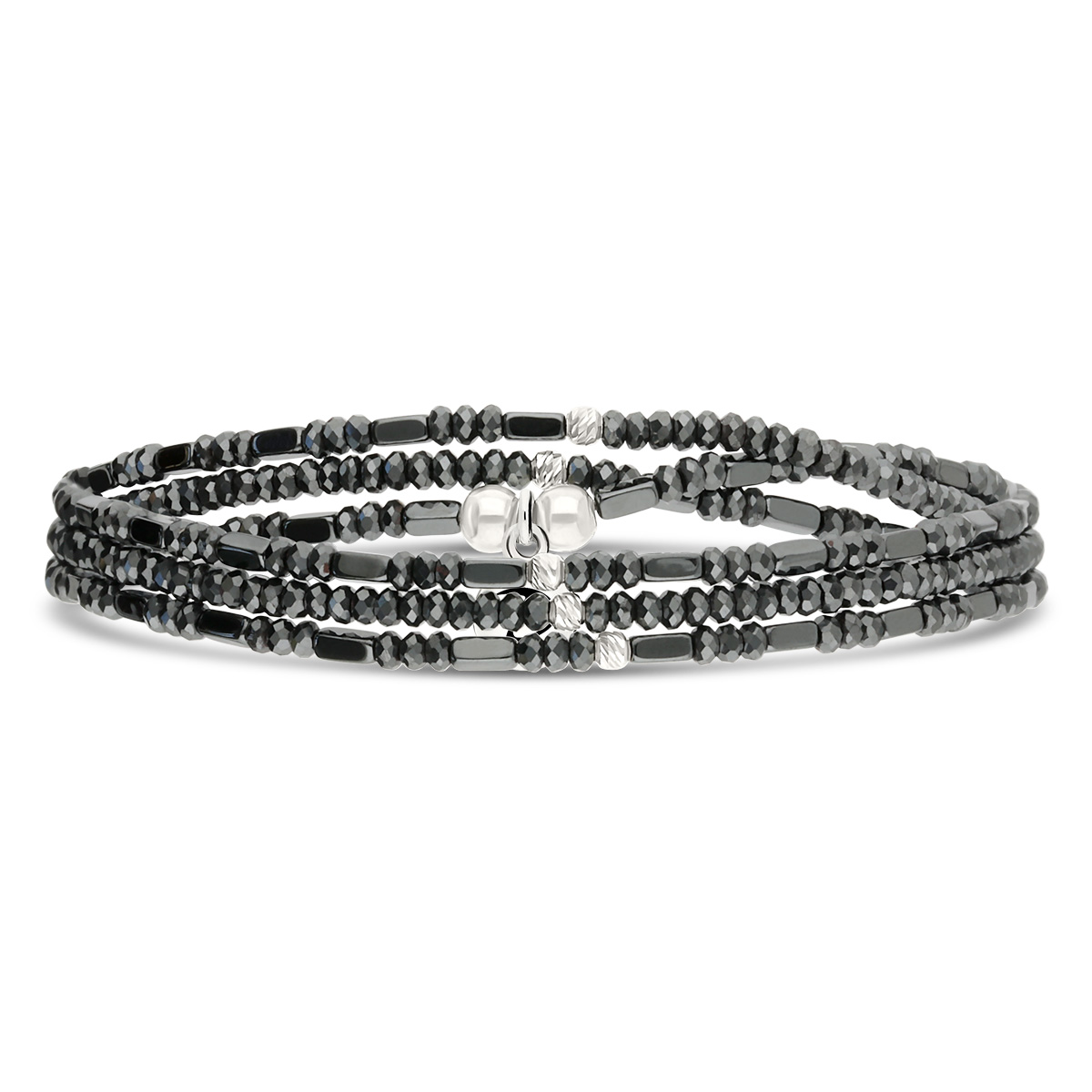 Bracelet Élastique 3 Tours Argent 925 Hématite Le Brut