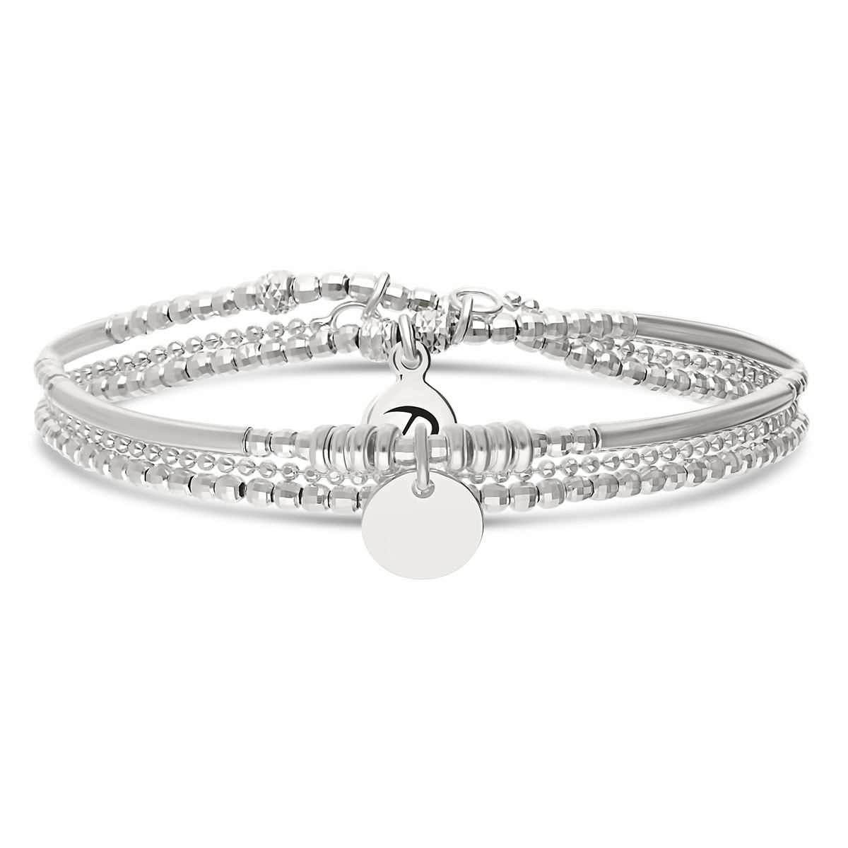 Bracelet Élastique 2 Tours Argent 925 Pastille Gravable