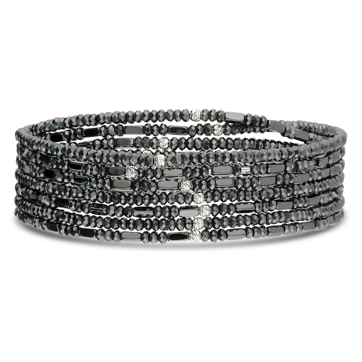 Bracelet Élastique 7 Tours Argent 925 Hématite Le Brut