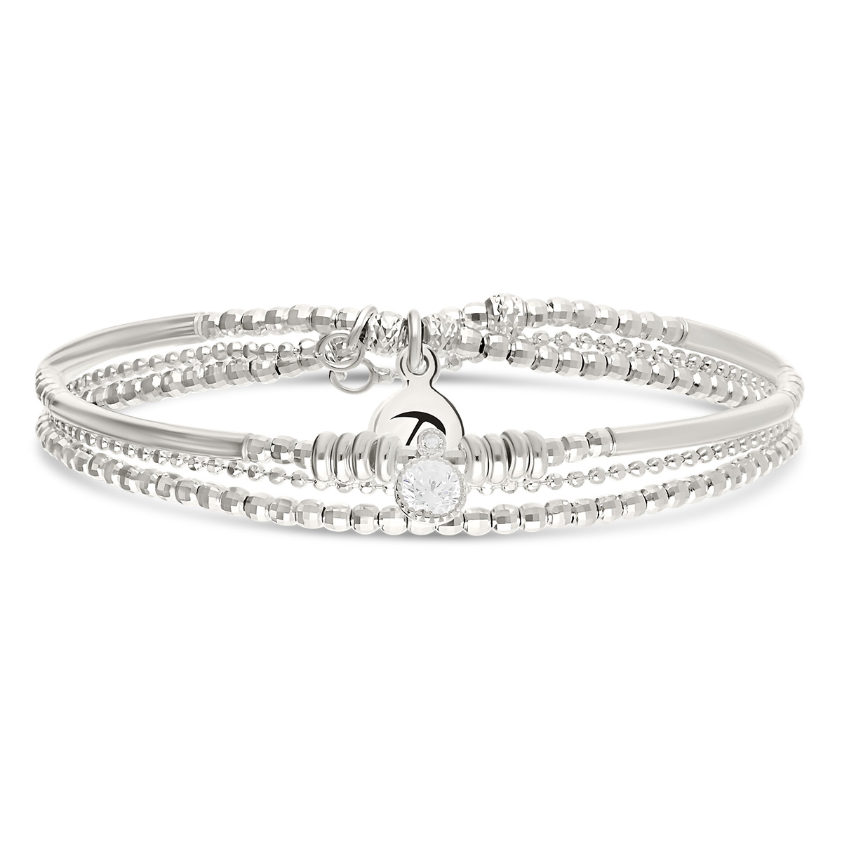 Bracelet Élastique 2 Tours Argent 925 Oxyde Éclatant