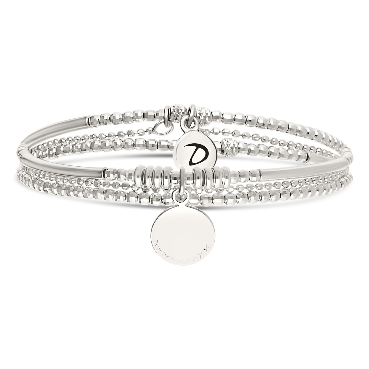Bracelet Élastique 2 Tours Argent 925 Pastille Ciselée Gravable