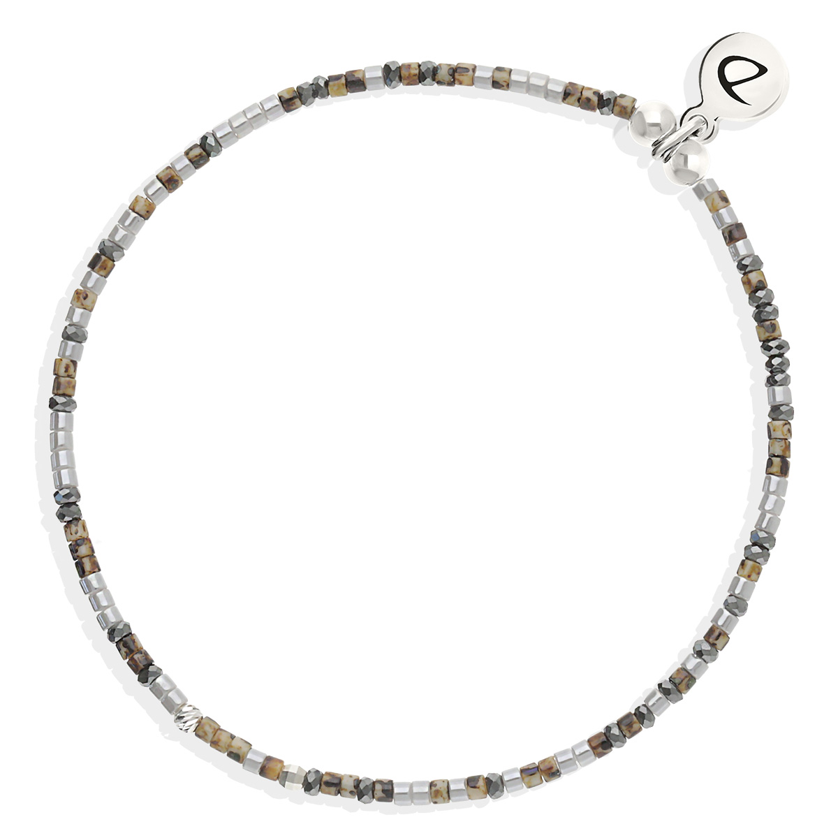 Bracelet Élastique Argent 925 Gris Hématite Léopard Le Mix