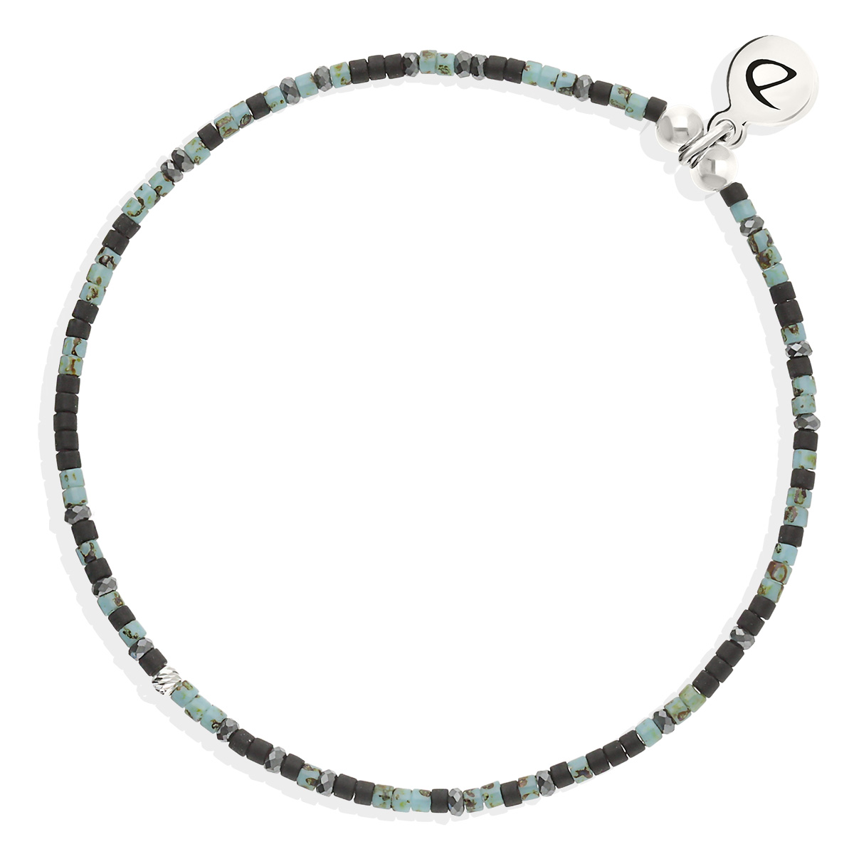 Bracelet Élastique Argent 925 Noir Turquoise Hématite Le Mix