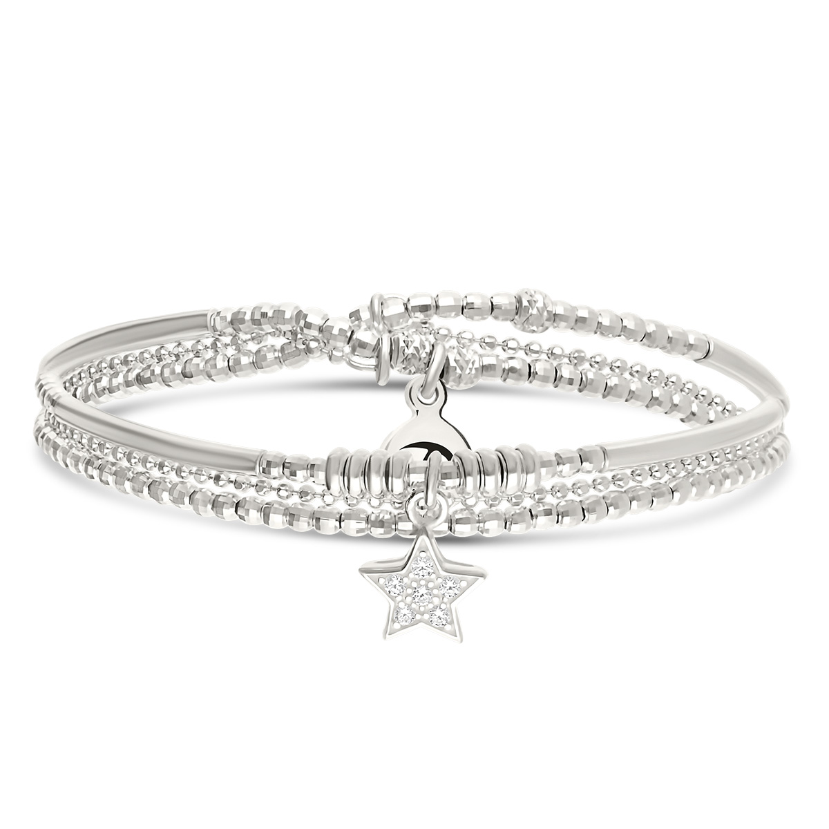 Bracelet Élastique 2 Tours Argent 925 Étoile Radieuse