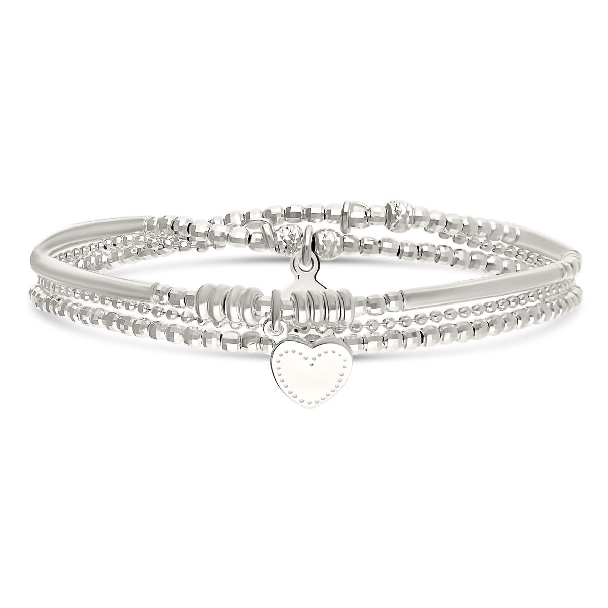 Bracelet Élastique 2 Tours Argent 925 Coeur Penché Gravable