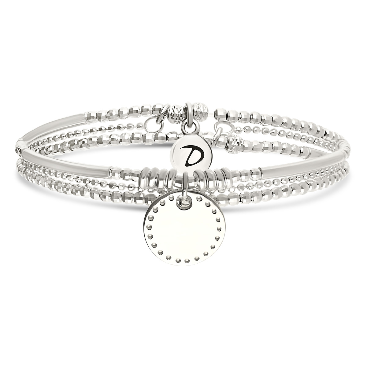 Bracelet Élastique 2 Tours Argent 925 Pastille Petits Points Gravable