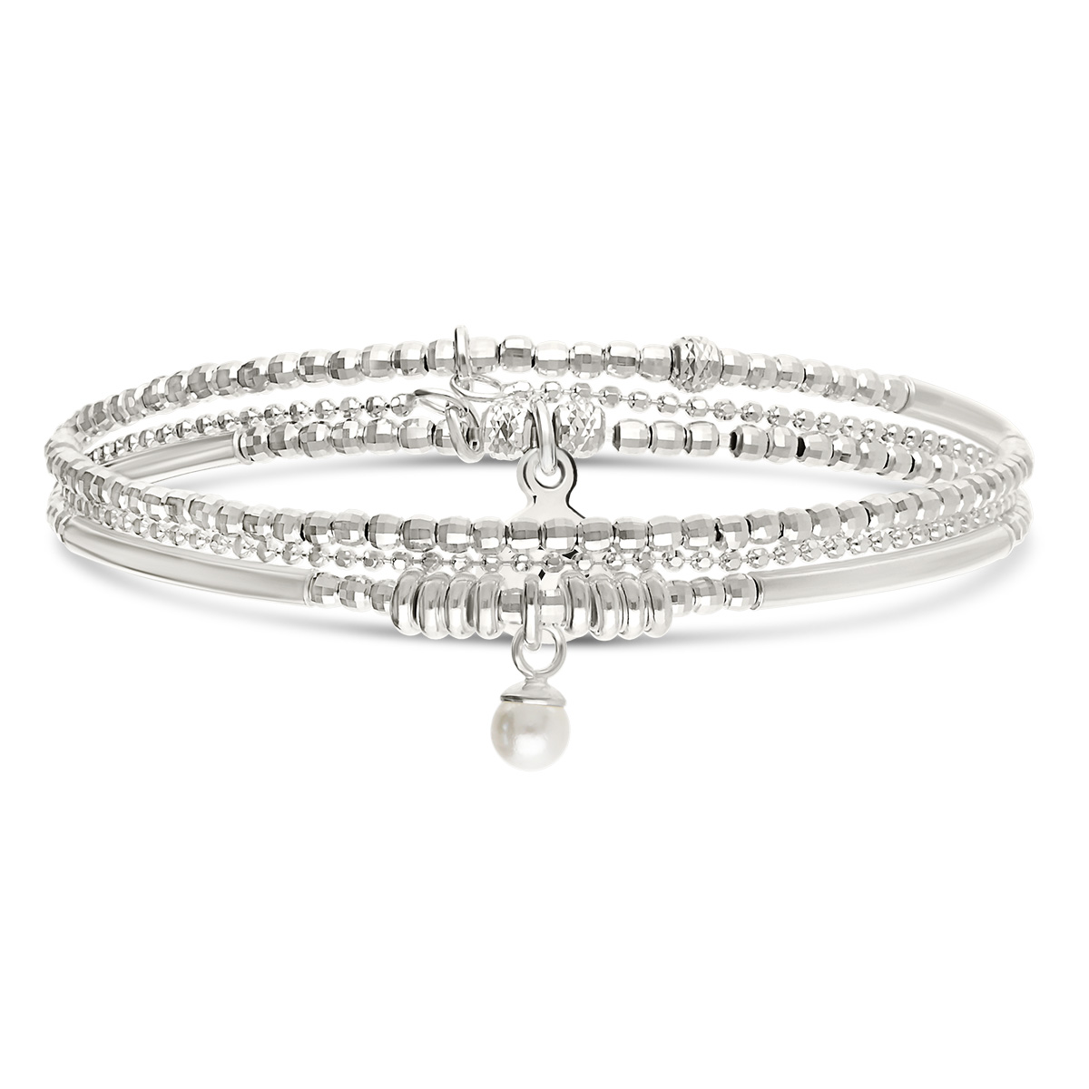 Bracelet Élastique 2 Tours Argent 925 Perle Nacrée