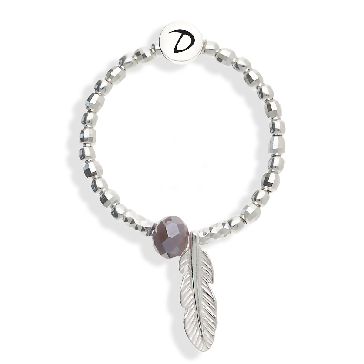 Bague Élastique Plume Perle Violette Argent 925