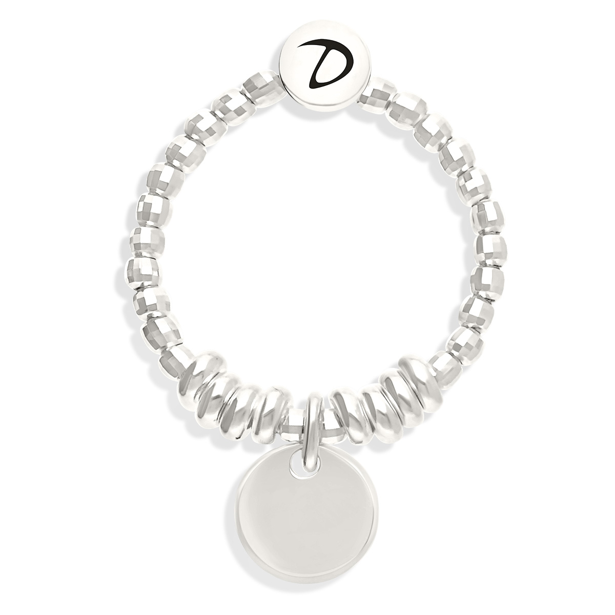 Bague Élastique Argent 925 Rondelles Pastille Gravable