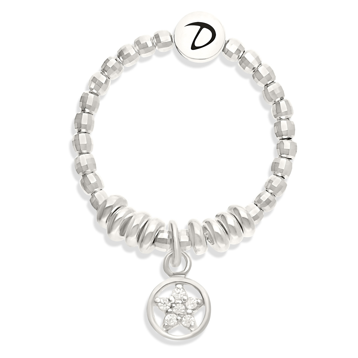 Bague Élastique Argent 925 Rondelles Cercle Étoilé