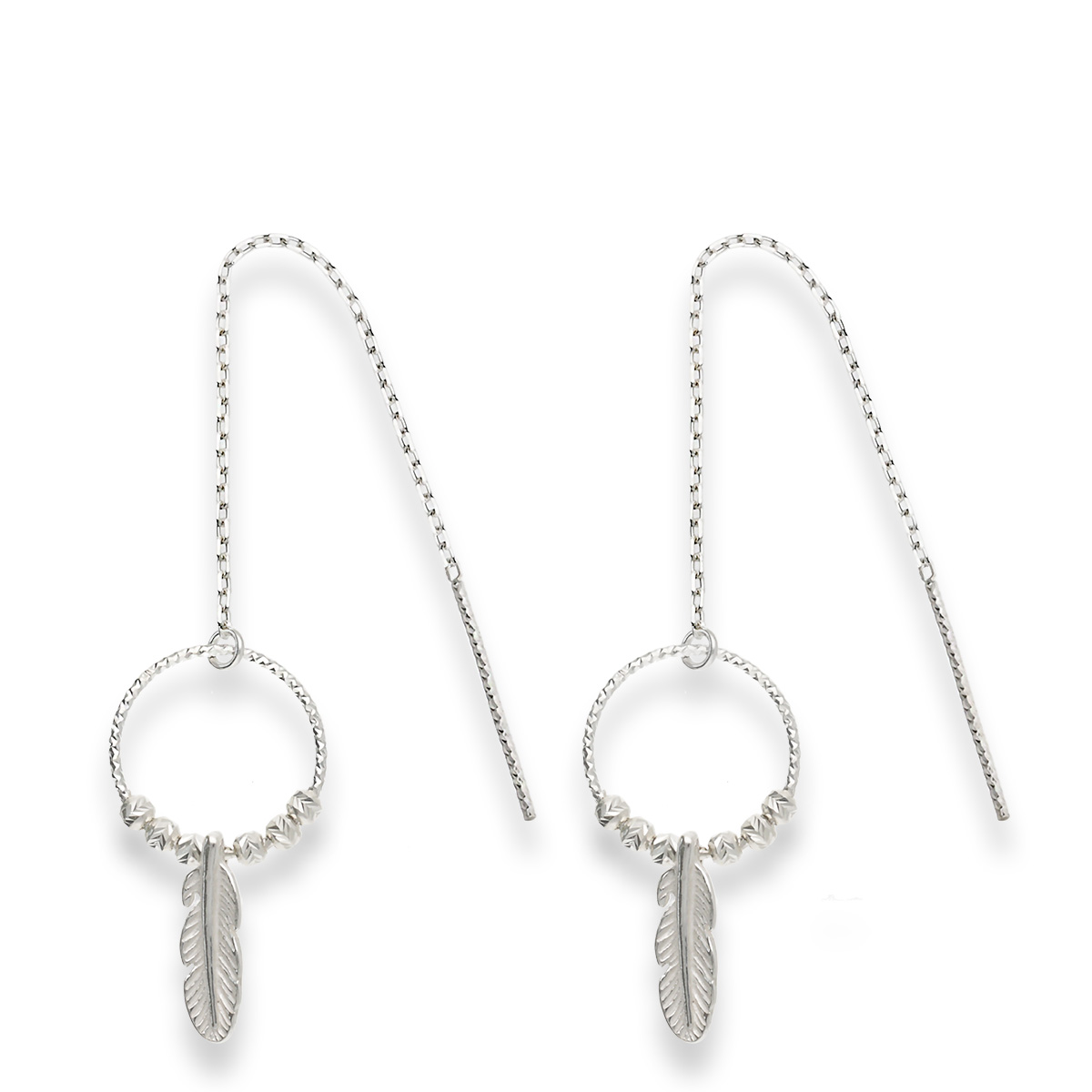 Boucles Pendantes Argent 925 Plume Bohème