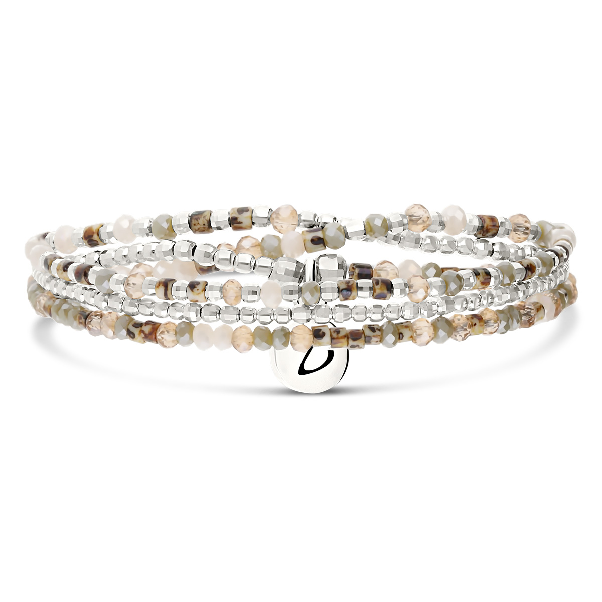 Bracelet Élastique 3 Tours Argent 925 Beige Léopard Heaven