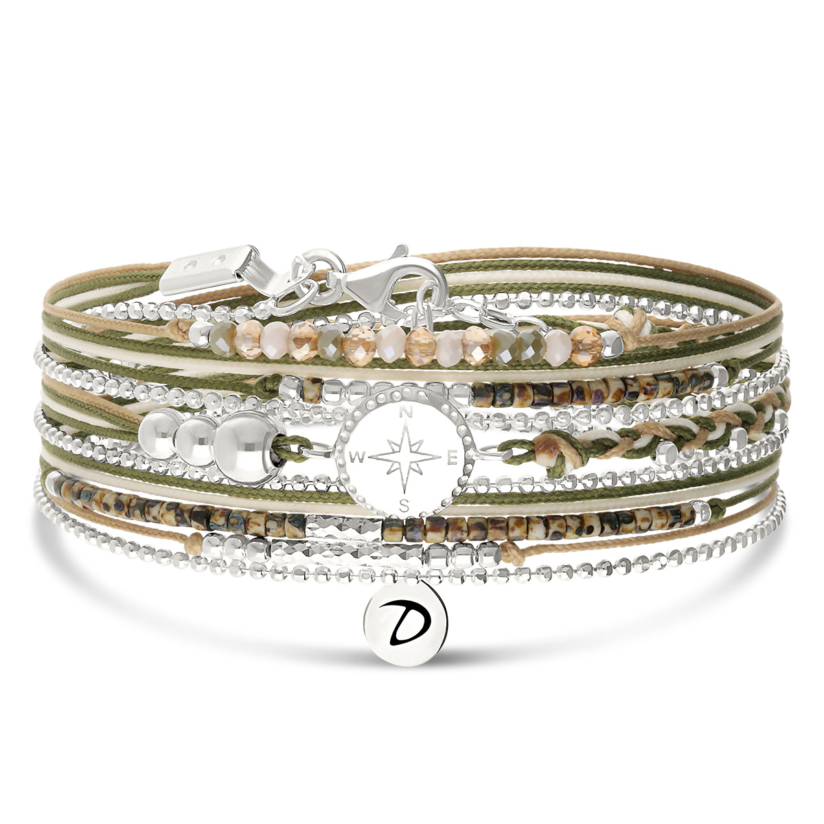Bracelet 3 Tours Argent 925 Beige Léopard Rose Des Vents