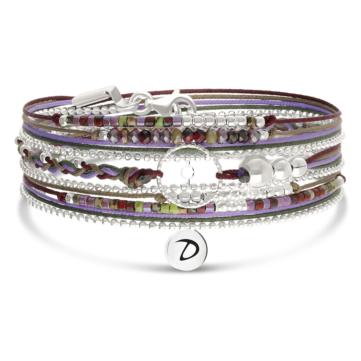 Bracelet 3 Tours Argent 925 Violet Kaki Le Somptueux
