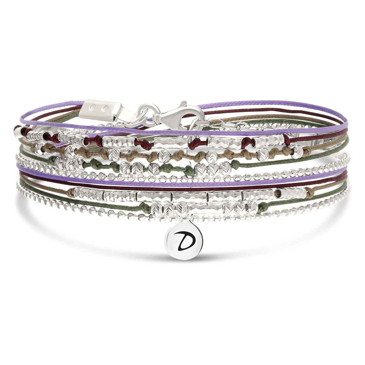 Bracelet 2 Tours Argent 925 Wavy Violet Kaki