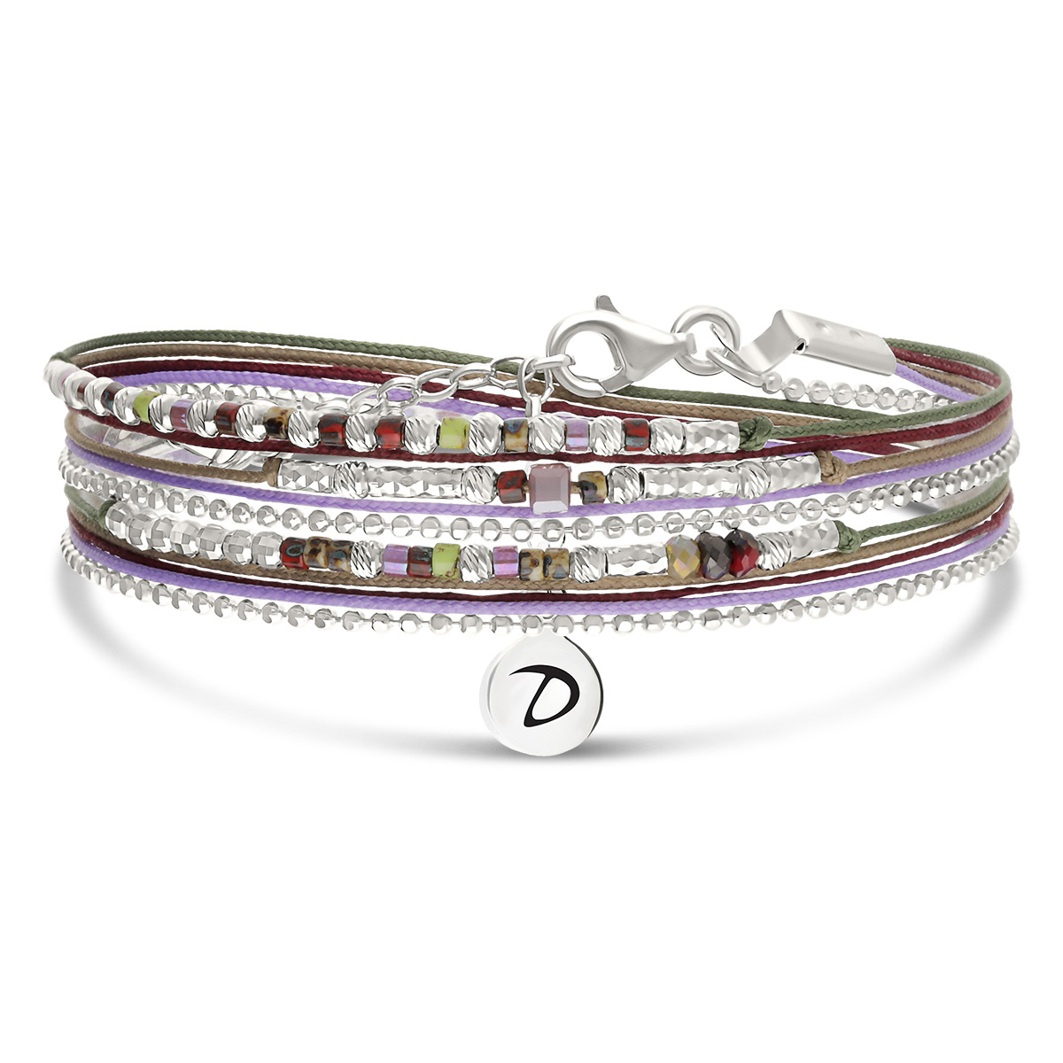 Bracelet 2 Tours Argent 925 Violet Kaki Le Petit Cube
