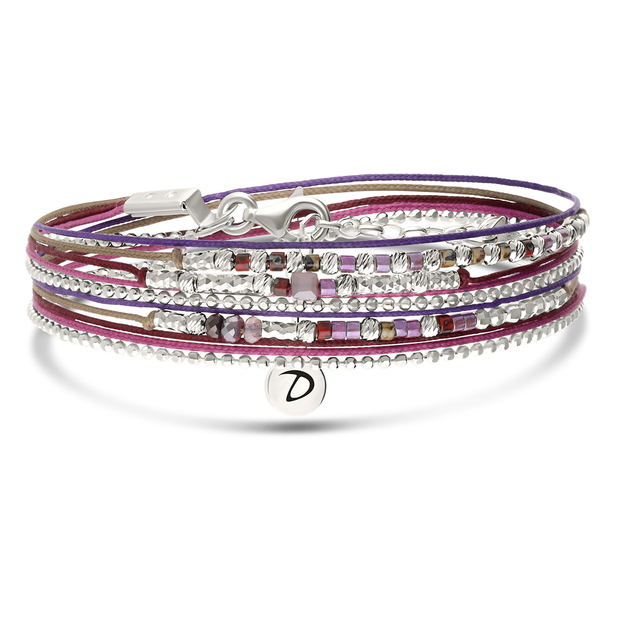 Bracelet 2 Tours Argent 925 Violet Prune Le Petit Cube