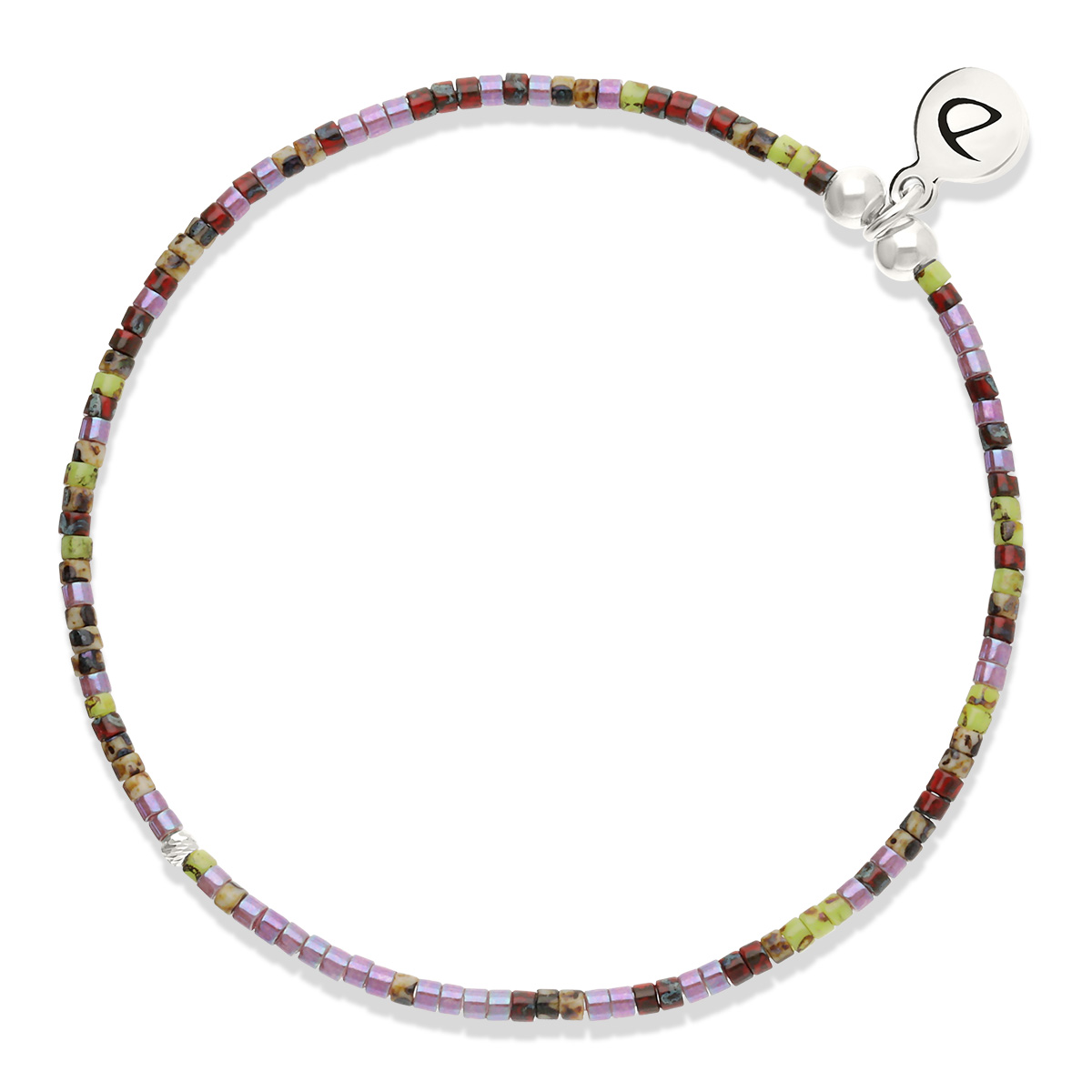 Bracelet Élastique Argent 925 Violet Kaki Le Miyuki
