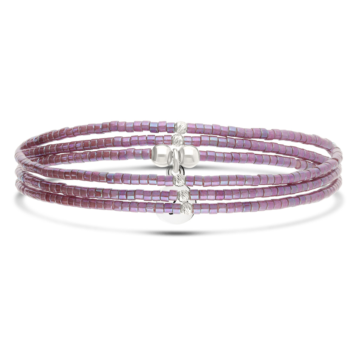 Bracelet Élastique 3 Tours Argent 925 Miyuki Violet