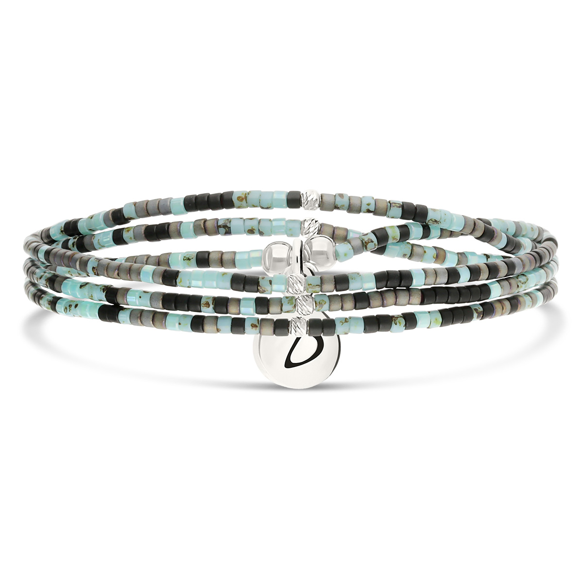 Bracelet Élastique 3 Tours Argent 925 Miyuki Noir Turquoise