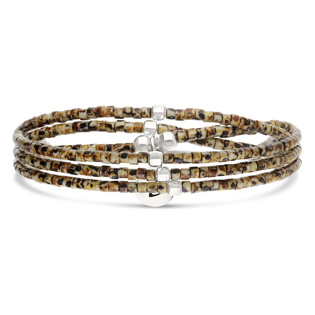 Bracelet Élastique 3 Tours Argent 925 Le Grand Miyuki Léopard
