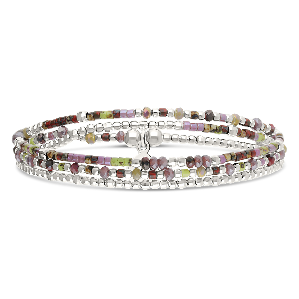 Bracelet Élastique 3 Tours Argent 925 Violet Kaki Santa-Giulia