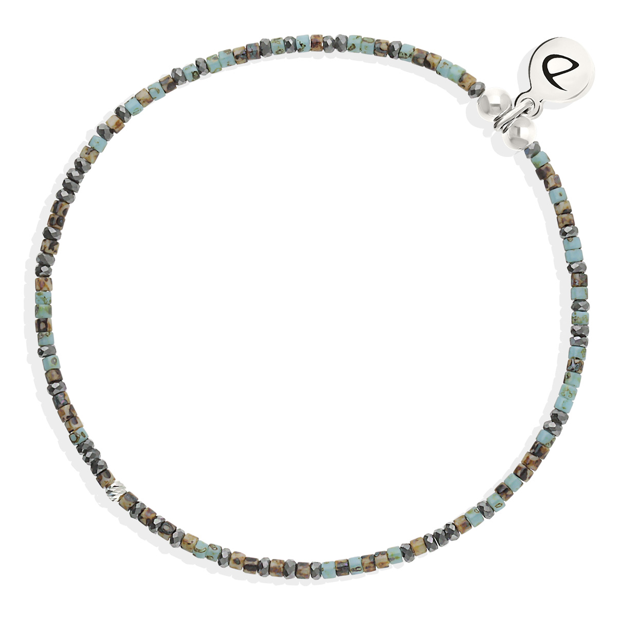 Bracelet Élastique Argent 925 Turquoise Hématite Léopard Le Mix