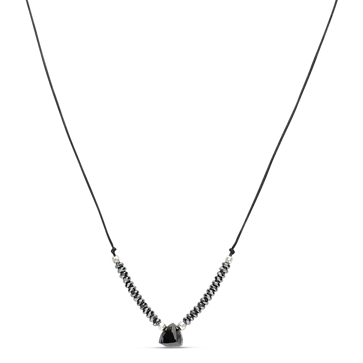 Collier Cordon Noir Argent 925 Spinelle Goutte
