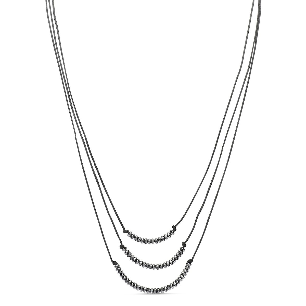Collier Cordon Triple Rangs Perles Hématite