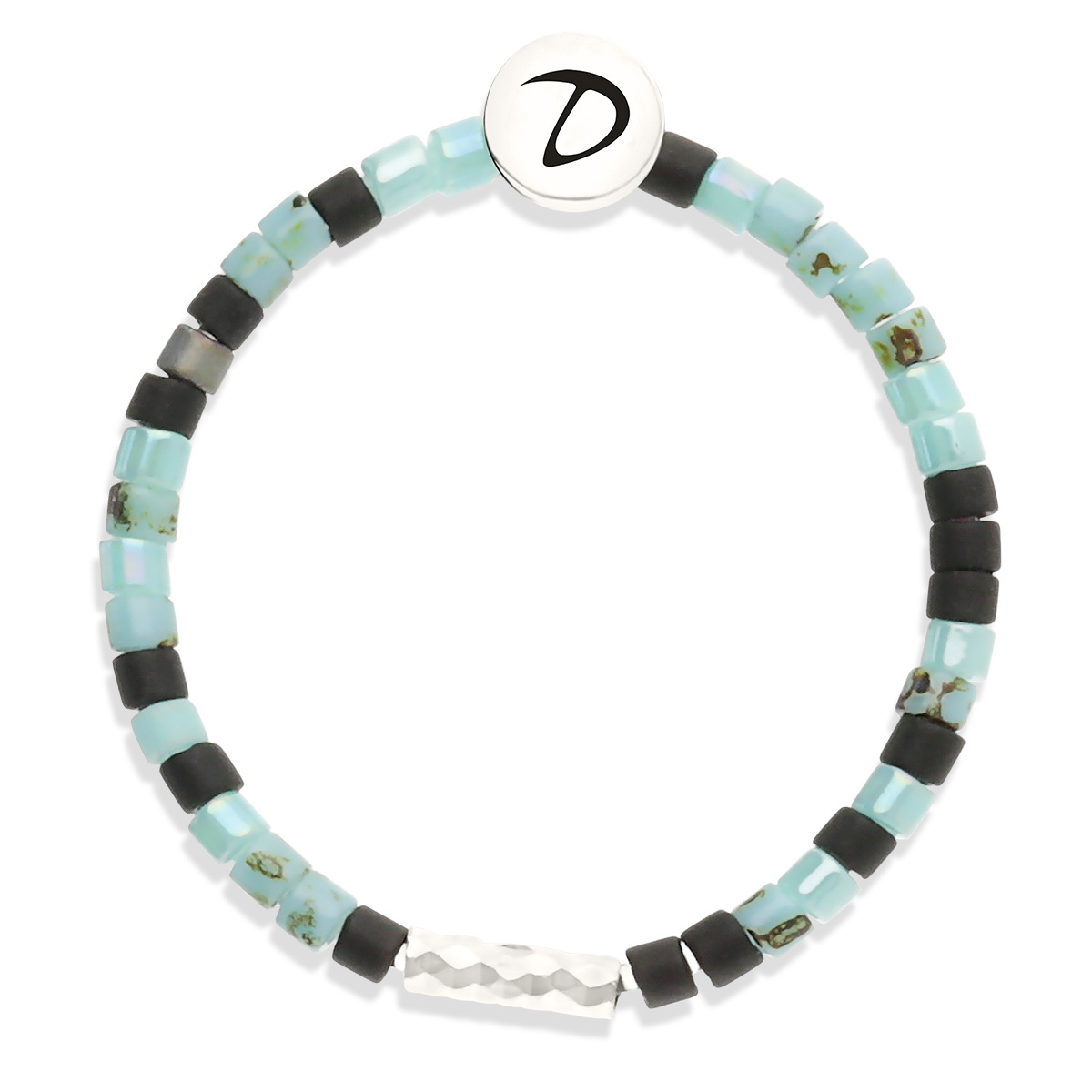 Bague Élastique Argent 925 La Miyuki Noire Turquoise