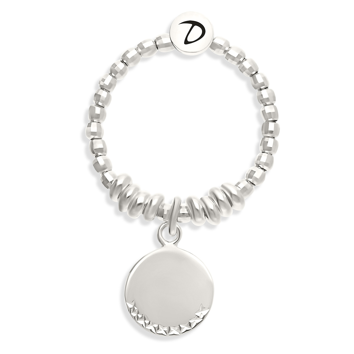 Bague Élastique Argent 925 Rondelles Pastille Ciselée Gravable