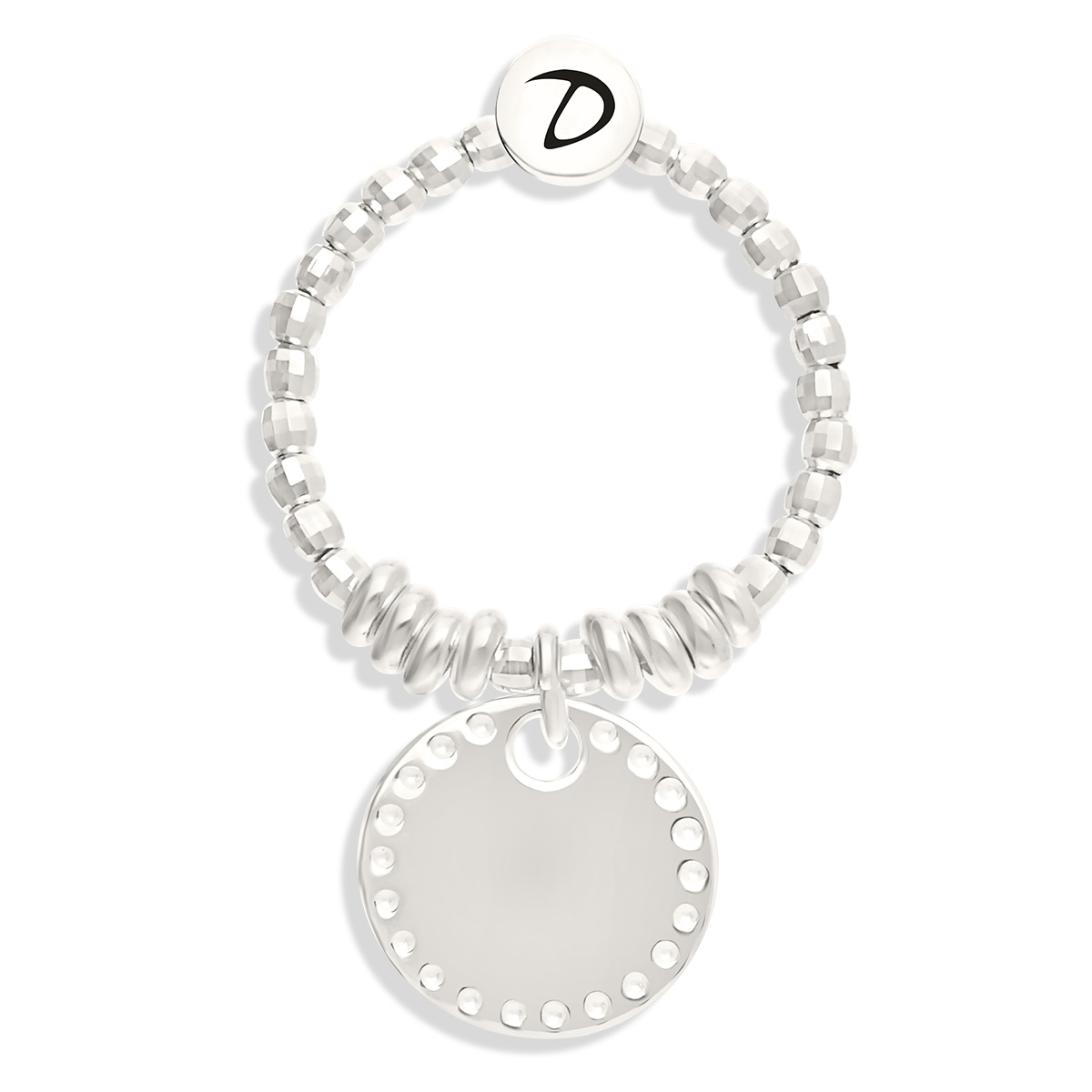 Bague Élastique Argent 925 Pastille Petits Points Gravable