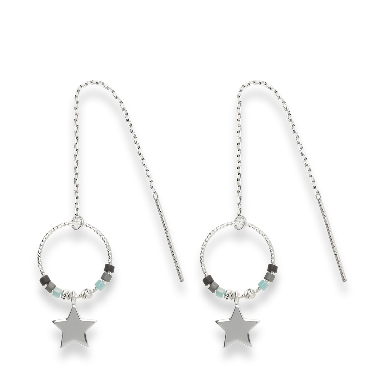 Boucles Pendantes Argent 925 L Étoile Envoûtante Noir Turquoise