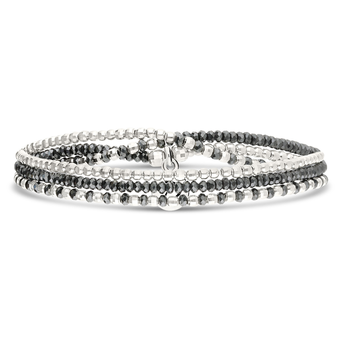 Bracelet Élastique 3 Tours Argent 925 Hématite Heaven