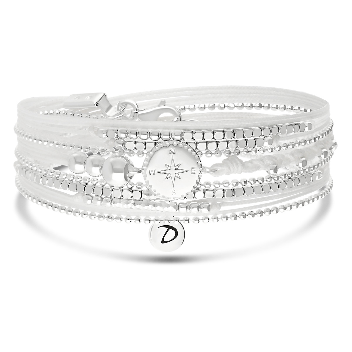 Bracelet 3 Tours Argent 925 Blanc Hématite Rose Des Vents