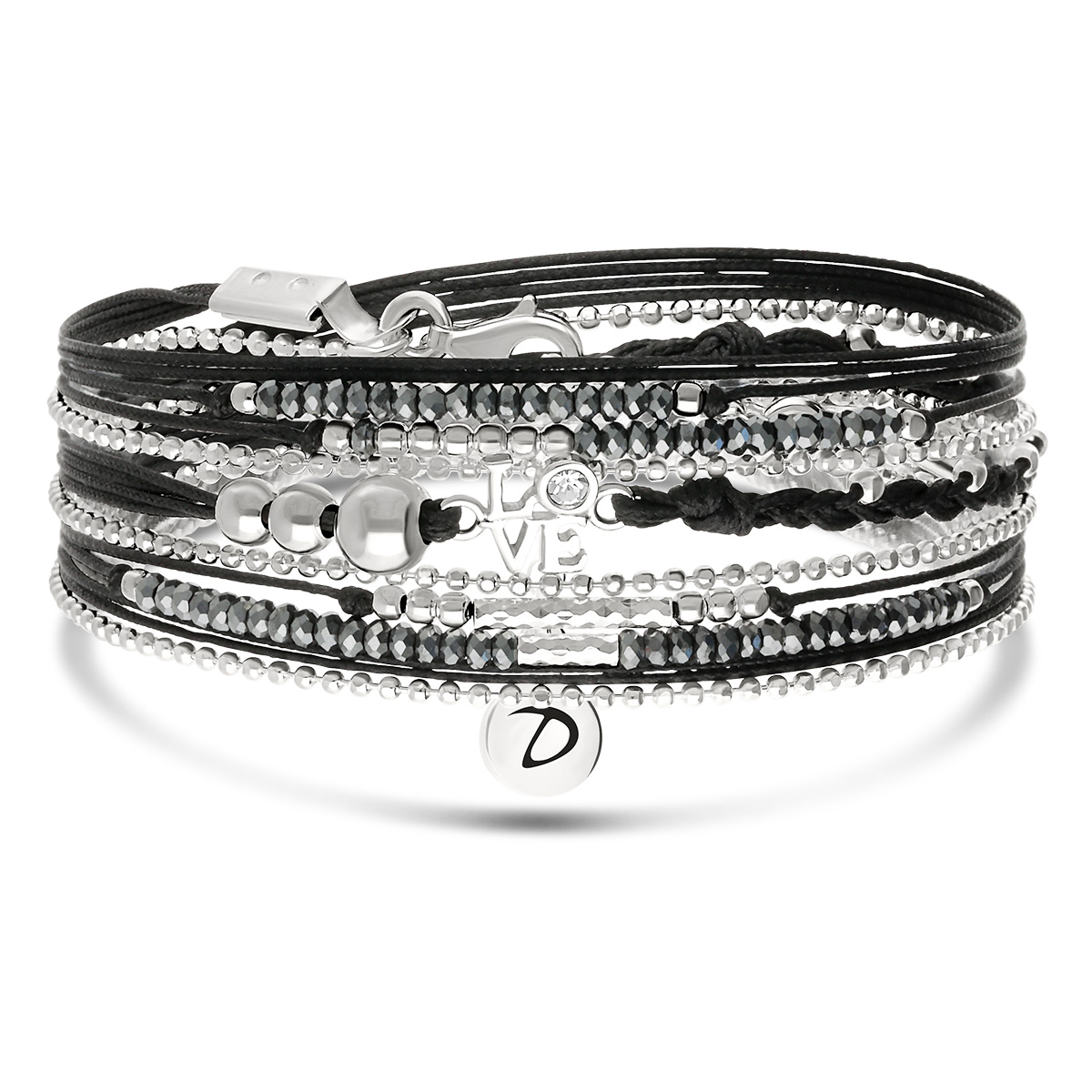 Bracelet 3 Tours Argent 925 Noir Love Venise
