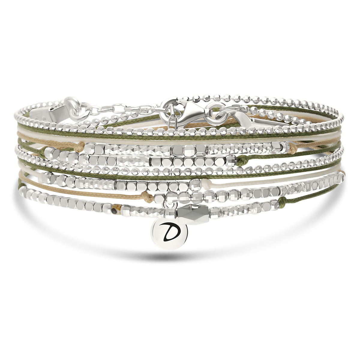 Bracelet 2 Tours Argent 925 Beige Léopard Hématite Atlanta